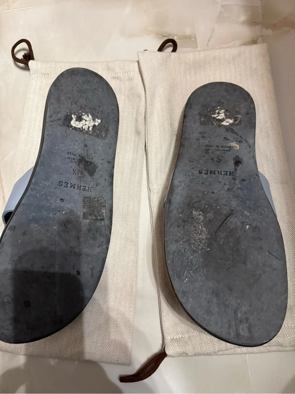 Hermes Gray & White H-Cut Slide Sandals